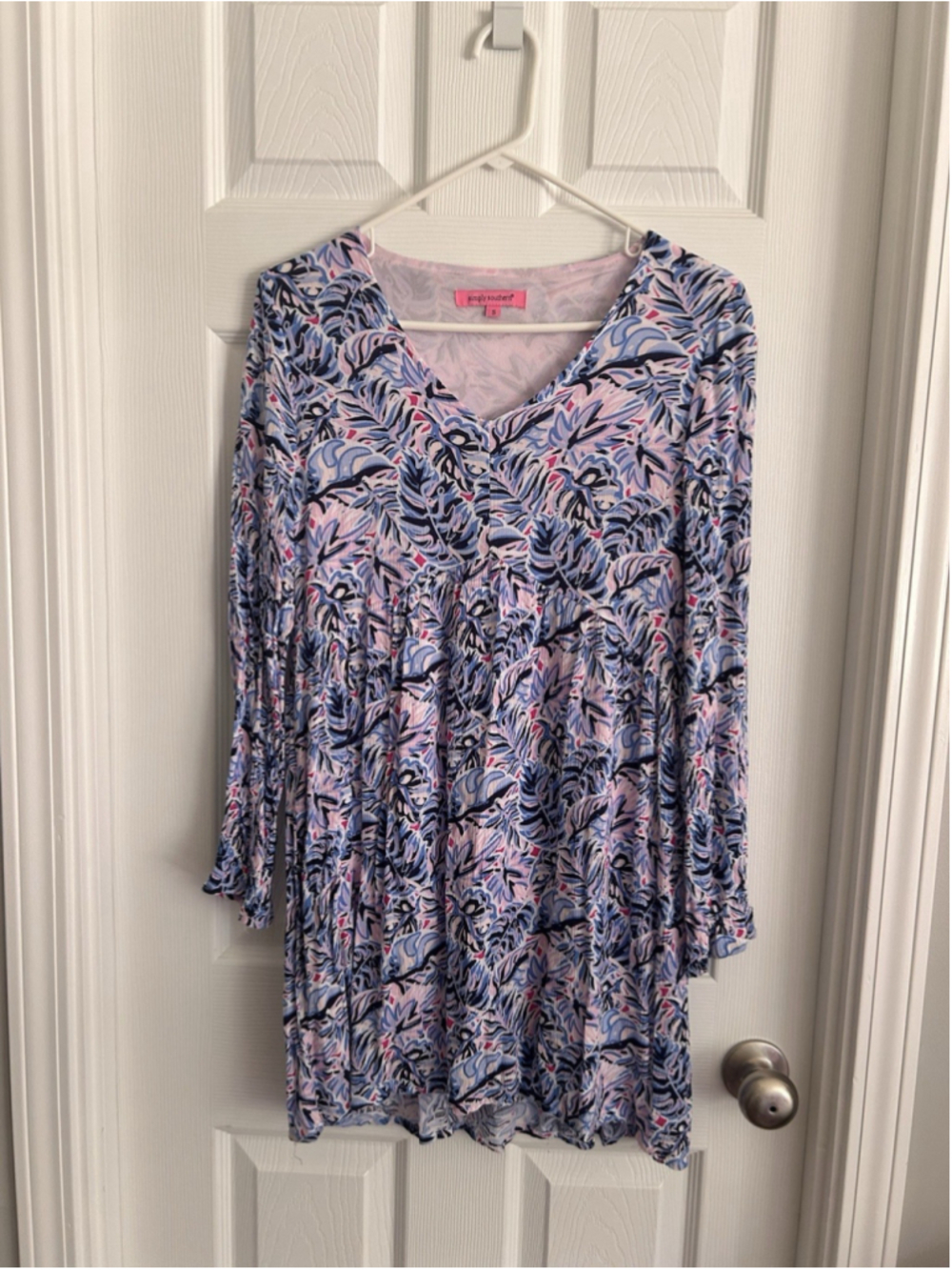 Simply Southern Women's Baby Doll Dress/Tunic Size Small Blue Leaf Pattern NWOT